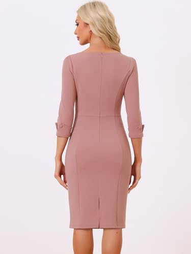 Image of Allegra K Work Dress for Women 3 /4 Sleeve Boat Neck Back Slit Sheath 2026 Professional Bodycon Business Casual Dresses