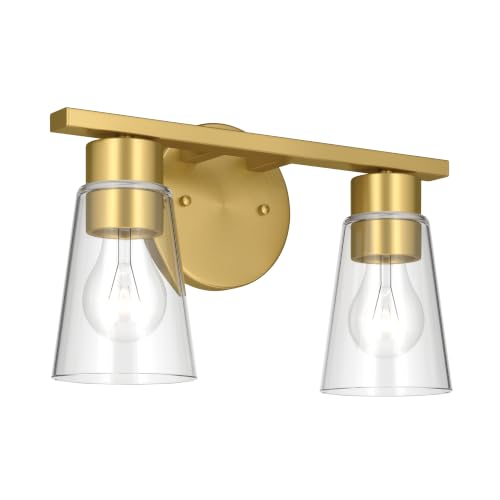 Image of Kichler Stamos 13.25 inch 2-Light Soft Modern Vanity Light with Clear Glass in Brushed Gold, (8.25 inch H x 13.25 inch W), 55120BGCLR