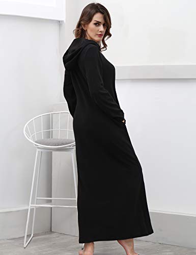 COLORFULLEAF Women's Zip Up Robes Long Sleeve Hooded Fleece Bathrobe Soft Warm Housecoat Loungewear with Pockets4