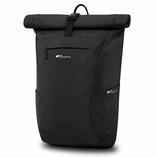 Cocoono Rucksack Herren Schwarz 23L Wasserdicht Rolltop Backpack Arbeitsrucksack mit Laptopfach 17 Zoll, großer Tagesrucksack für Arbeit, Uni & Reisen