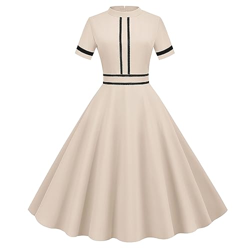Damen Vintage Kostüm Karierter Rock Kleid mit Schleife Vintage Anime Rollenspiel Kleid für Halloween Party Rosa 1950s Rockabilly 1950s Cocktail...