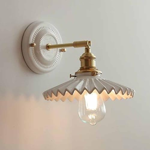 TRIVIDHA Applique Murale En Céramique Blanche Applique Murale Moderne À Angle Réglable Base En Laiton Applique Murale Éclairage Chambre Éclairage Mural Câblé Pour Salon Couloir Escaliers Café Salle Ba