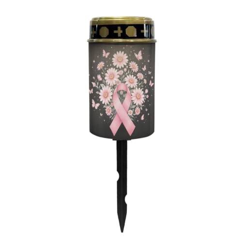 Image of Poceacles Solar Lights Outdoor Grave Candle for Cemetery Decoration Solar Outdoor Lights for Garden Lawn Backyard Pathway Decor, Pink Ribbon Daisy Butterfly Black