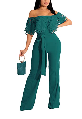 Image of Off Shoulder Jumpsuit for Women High Waist Wide Leg Long Pants Jumpsuits