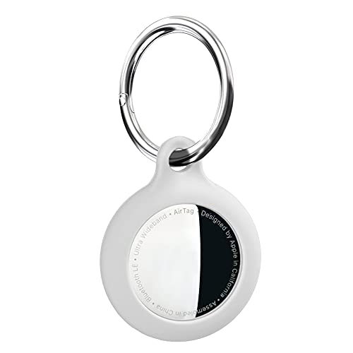 TICARVE Funda de silicona para remolque AirTag con soporte para AirTag resistente a los arañazos, funda protectora con llavero para Apple AirTags 2021 (blanco) Cover