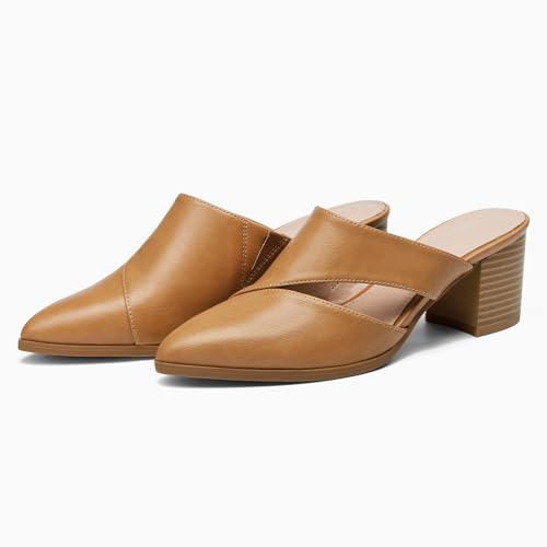 Syktkmx Women's Cutout Backless Mules Slip On Closed Toe Chunky Stacked Heeled Sandals4