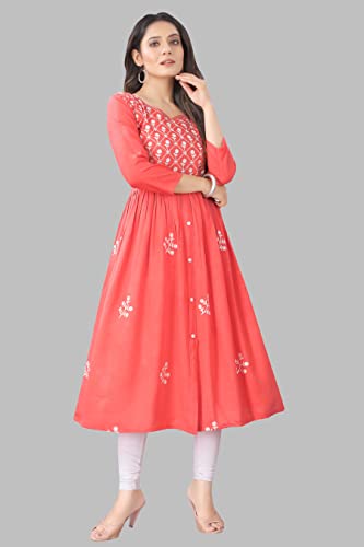 Image of Women's Rayon Embroidered Flared Kurtis