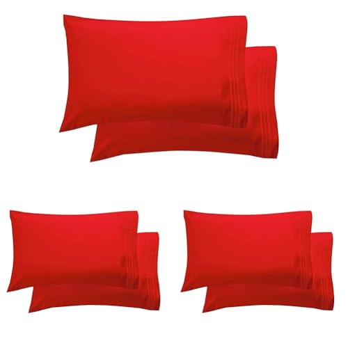 Elegant Comfort Luxury Ultra-Soft 2-Piece Pillowcase Set - 1500 Premium Hotel Quality Microfiber Double Brushed - Wrinkle Resistant, King Size, Red (Pack of 3)