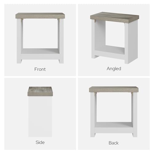 End Tables Set of 2 for Living Room, Narrow Side Tables with Storage Shelves, Square End Table for Bedroom, Slim Nightstand, Skinny Rectangle Accent Table, Farmhouse Bedside Table, White + Gray by knoworld - Image 6