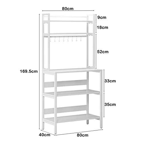 SogesHome Scaffale da cucina verticale a 5 livelli Scaffale Baker's Shelf per microonde con 8 ganci per stoviglie Scaffale verticale in legno e acciaio, 80 x 40 cm - immagine 3
