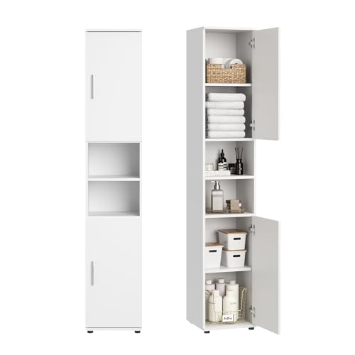 Home Collective Badezimmerschrank schmal - Hochschrank Badschrank mit 6 Fächern, Badezimmer Aufbewahrung, Mehrzweckschrank für Bad, Keller & Hauswirtschaftsraum | 35x35x187 cm (BxTxH) | Weiß