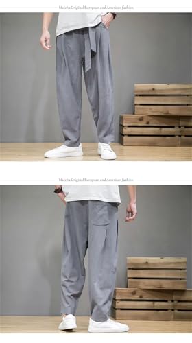 Men Cotton Linen Pants Elastic Waist Casual Harem Pant Loose Sweatpants2