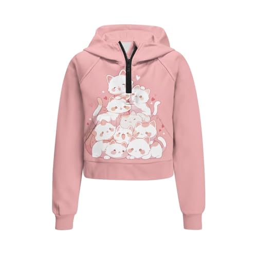 Half Zip Hoodie for Girls 5-14 Years Cute Hooded Sweatshirt for Girls Long Sleeve Pullover Workout Athletic Top