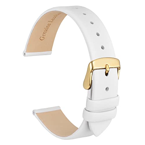 Wocci 16Mm Lug Width, Elegant Watch Band, Genuine Leather Replacement Strap With Gold Buckle (White) #TOP10