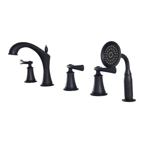 Mitigeur de baignoire avec douche et pommeau noir sur pont
