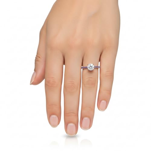 Image of Choose Your Gemstone Delicate Hidden Halo Diamond CZ Ring 925 Sterling Silver Round Shape Petite Engagement Rings Minimal Modern Design Birthday Gift Wedding Gift US Size 4 to 12