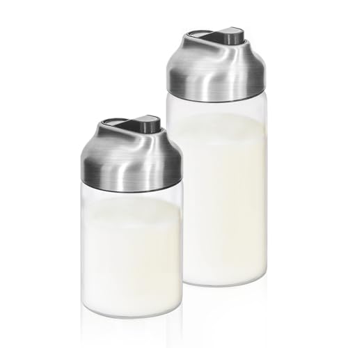 Aelga Glass Coffee Creamer Container Set Creamer Pitcher 7oz + 12oz Glass Dispenser Container Set for Creamer Milk and Spices Coffee Bar Accessories Pack of 2