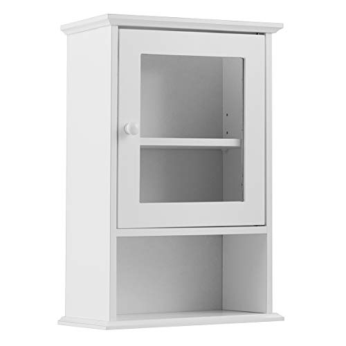 Armario de baño Casart para pared, armario pequeño para medicamentos con puerta de vidrio templado y estante ajustable, almacenamiento de 3 niveles sobre el inodoro para cocina y lavandería, 14 x 20 pulgadas, blanco miniatura 1