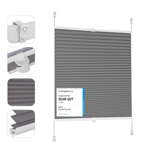 Sekey Plissee ohne Bohren Verdunkelung, Fenster Plissee Klemmfix Jalousie 60 cm breit, Verspannt Blickdicht Sonnenschutz Fensterollo, 60x120cm, Dunkelgrau