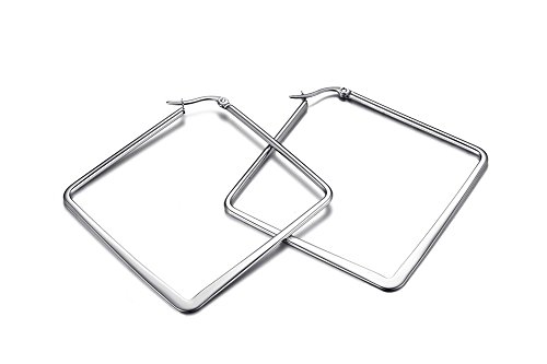Stainless Steel Oversize Square-shaped Polished Simple Plain Geometric Hoop Earrings for Women Girl4