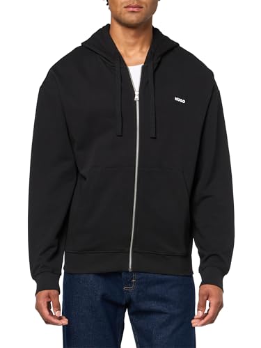 HUGO Contrast Logo Cotton Zip Up Hooded Sweatshirt pitch black M
