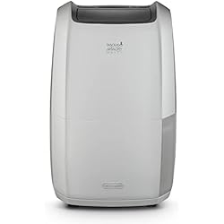 De'Longhi AriaDry Multi DDSX225 Deshumidificador Multifunción, 25 L/d, Filtro Antipolvo y Antialérgenos, Función Secado de Ropa, Gas Ecológico, Drenaje Continuo, 446 W, max 47Db, Blanco y Gris