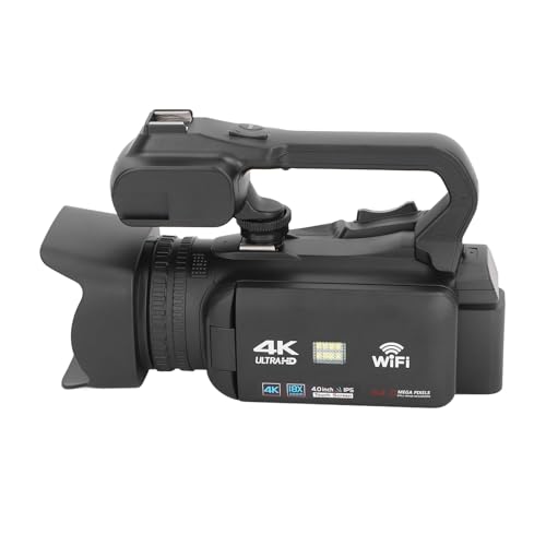 Videocamera 4K, Videocamera per con Visione Notturna Wi-Fi, Zoom Digitale 64MP 18x, Fotocamera per Vlog con Touch Screen da 4 Pollici con Microfono, Luce di Riempimento