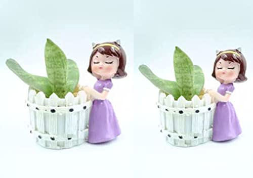 Image of Girl Resin Succulent Planter Flower Pot Handicraft Pack of 2 Indoor Outdoor Flower Pot Handicraft Planter, Plant Container Set (Multicolor Buddha Girl)