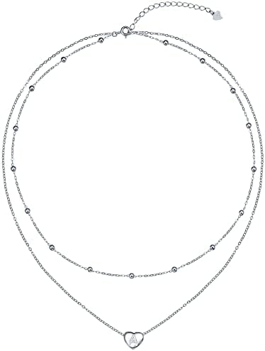 REIOT Women's Initial Necklace, 925 Sterling Silver Initial Pendant Necklace with Layered Chain for Women and Girls Birthday Christmas Mom Gifts for Daughter