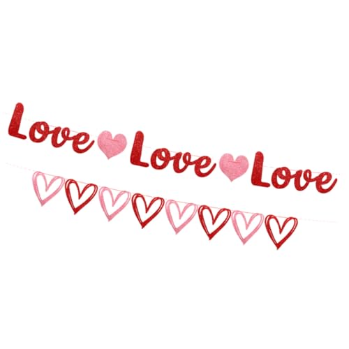 POPETPOP Banner de Papel para San Valentín Corazones, 2 Unidades Colgantes para Decoración de Bodas y Fiestas, Guirnalda Temática Romántica para Habitaciones y Fondos Fotográficos