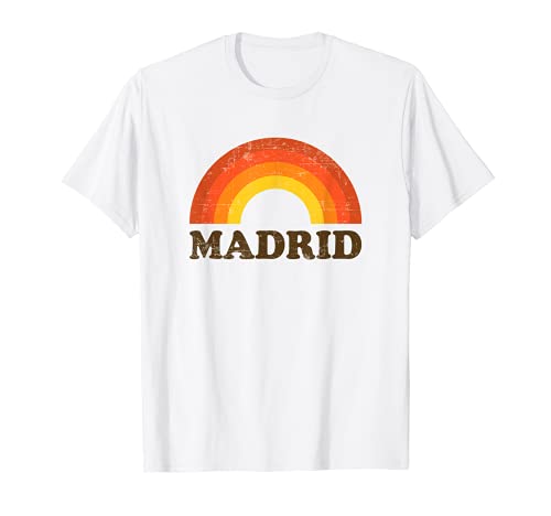 Retro Vintage Madrid Rainbow Spain Souvenir 60s Distressed Camiseta