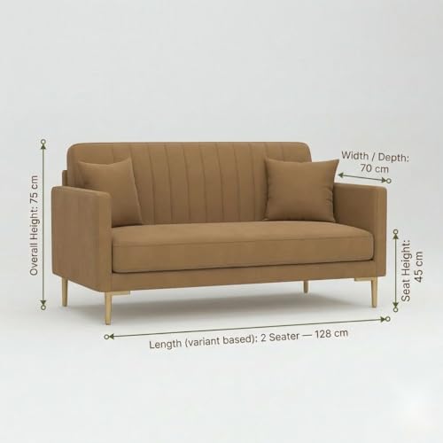 Image of Velum 3 Seater Sofa for Living Room & Office | Premium Fabric Upholstery | Solid Wood Frame | Comfortable Seating | 3 Years Warranty (Light Brown, 2 Seater Sofa)