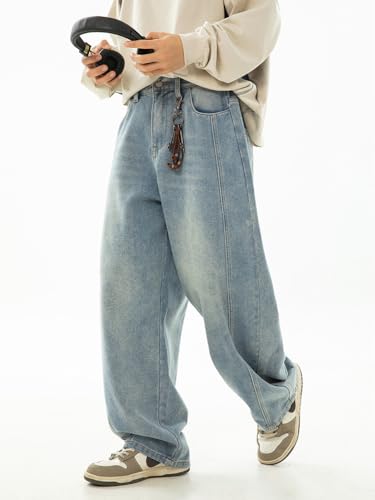 Men's Baggy Jeans Barrel Wide Leg Skater Denim Pants Long Casual Y2K Vintage Loose Fit Trousers Hip Hop Streetwear4