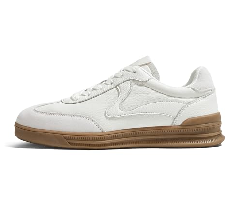 LUCKY STEP Women's Retro Fashion Sneakers Classic Cute Casual Trainers Trendy Footwear Lace up Tennis Walking Skate Shoes(White/Grey,11 B(M) US)