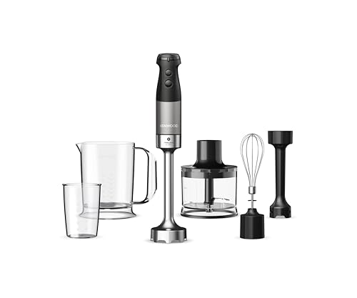 Kenwood Triblade XL Pro HBM80.322BK Mixeur plongeant 1200 W, vitesses variables, pied de purée, fouet, embout émulsifiant, hachoir 500 ml, gobelet de 700 et 250 ml,...