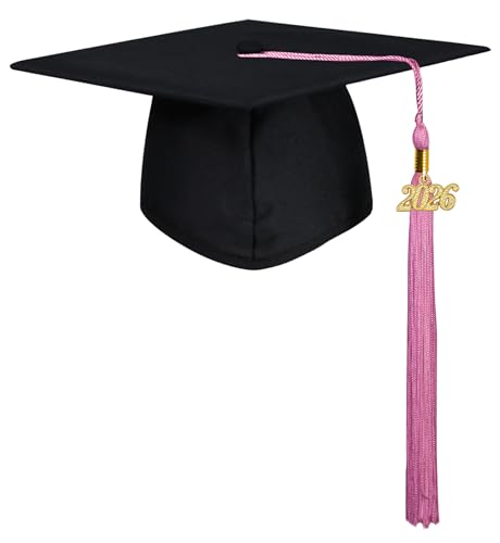 GraduatePro Matte Graduation Cap 2026 for Adults High School and Bachelor Master Black with Pink Tassel