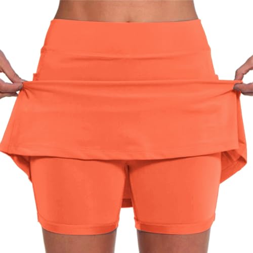 Womens 2 in 1 Dolphin Running Shorts, for Gym, Workout, with Pockets Split, Mesh Layer Ruffle Swim Skort