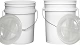 House Naturals Food Grade 5 Gallon Made in USA Plastic Bucket with Air Tight Screw on Lid (White Buckets with Clear Lids)