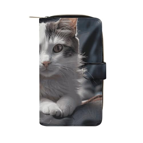 FCTVSKLN Wallet for Men Coin Purse Card Case Zipper Cat on Mattress Printed Wallet Multi Credit Card Holder Purse for Men Women, style, 19.7x11x3.5cm, Casual