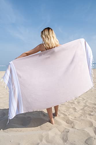 Demmex 2022 Ibiza Softest Turkish Cotton Beach Towel, Thin & Light Turkish Peshtemal Towel, Prewashed, Xxl 75"X37" (Beige) #TOP2