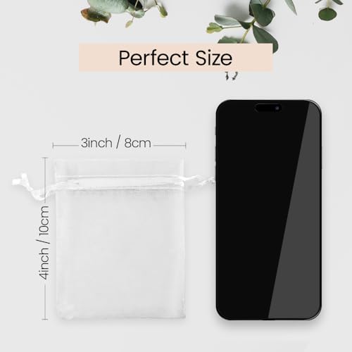 Image of Meowoo 100pcs Small Organza Bags, 3x4in White Jewelry Pouches, Mesh Drawstring Bags For Candy, Christmas, Festivals, Wedding, Bathroom Soaps, Makeup Organza, Wrapping Supplies