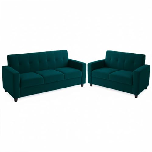 Image of FURNY Homeoy 5 Seater Fabric 3+2 Sofa Set (Greenish Teal) Premium Velvet Finish | Durable Comfort | Ideal for Living Room