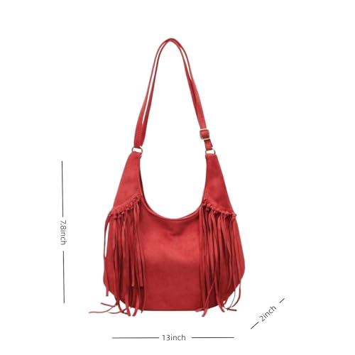 Image of Women Vintage Suede Fringe Hobo Bag Tote Shoulder Bag Crossbody Bag and Hippie Western Cowgirl Purse Shoulder Bag