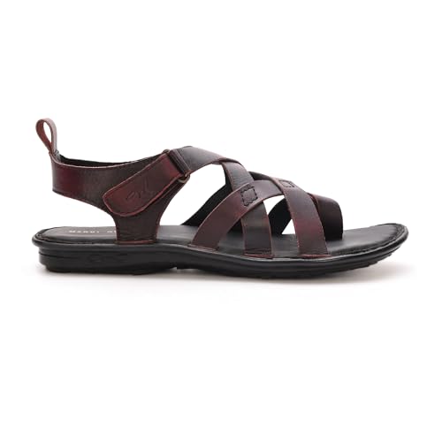 Image of MARDI GRAS Leather Sandals for Men | Casual Sandals with PU Sole & Foam Insole | Adjustable Straps, Breathable Leather Lining