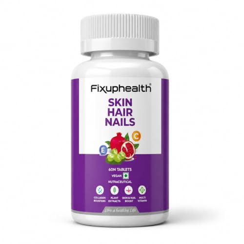 Image of Fixuphealth Hair Skin Nails Supplement | Biotin Tablets for Hair Growth with Glutathione, Vitamin B12 & Pomegranate Extract | Hair Vitamins for Men & Women | Healthy Hair, Skin & Nails | 60 Tablets