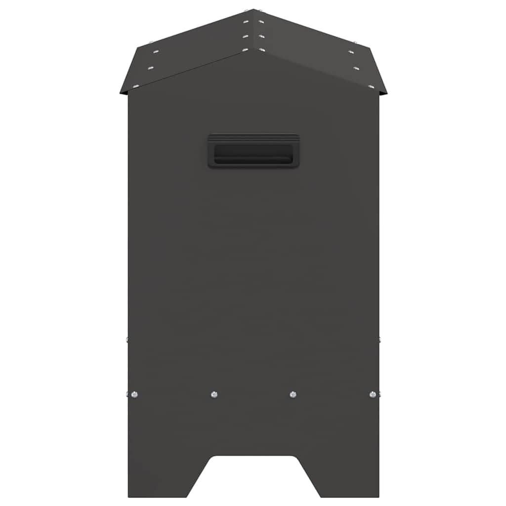 Comedero gallinero Gran capacidad 15 kg, bandeja de alimentación gallinas acero negro 81 x 32 x 53,5 cm, diseño moderno resistente a la intemperie para jardín o terraza, fácil de limpiar.