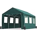 ADVANCE OUTDOOR 12x20 ft Heavy Duty Carport with 6 Roll-up Ventilated Windows & Removable Sidewalls Car Canopy Garage Boat Shelter Party Tent, Adjustable Peak Height from 9.5ft to 11ft, Green