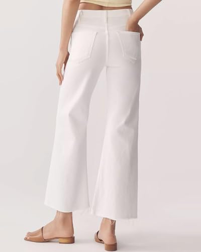 High Waist Straight Leg Jeans for Women Stretch Soft Ankle Denim Pants Hem with Cutting White Coffee Tan Trendy3