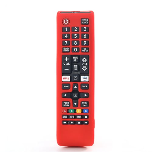 Image of RAYA Silicone Remote Cover Compatible with Samsung Smart TV Remote BN59-01315 / Foxsky TV /X Electron TV Remote Protective Case with Lanyard (Red)
