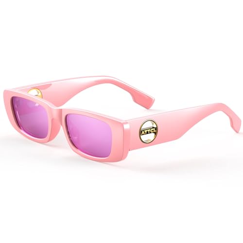 Attcl Gafas De Sol Polarizadas Para Mujer Con Marco Rectangular De Moda Con Protección Uv, Pink Pink Mirrored, Medium Attcl Gafas De Sol Polarizadas Para Mujer Con Marco Rectangular De Moda Con Protección Uv, Pink Pink Mirrored, Medium